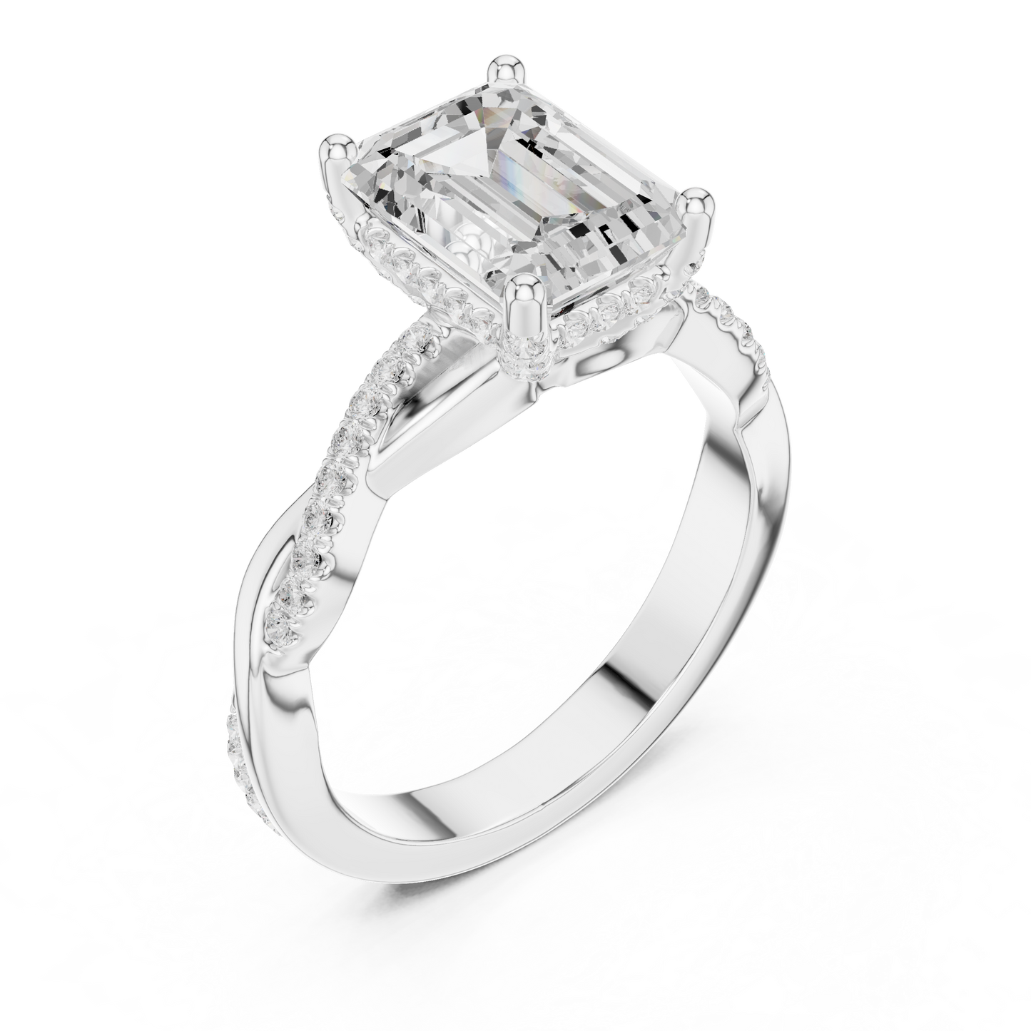 2.35ctw Emerald-Cut Pavé Diamond Twisted Infinity Ring | Yellow Gold Solitaire