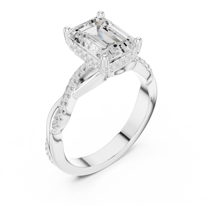 2.35ctw Emerald-Cut Pavé Diamond Twisted Infinity Ring | Yellow Gold Solitaire