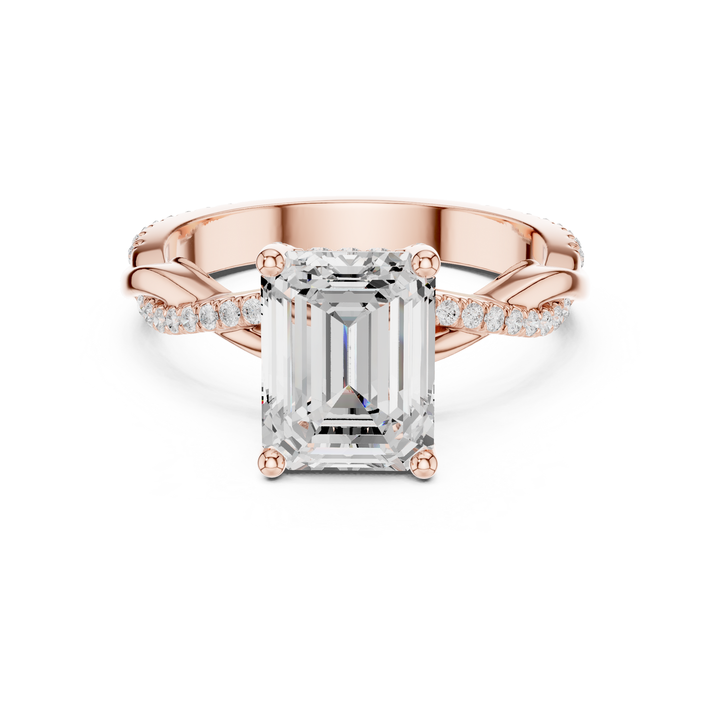 2.35ctw Emerald-Cut Pavé Diamond Twisted Infinity Ring | Yellow Gold Solitaire