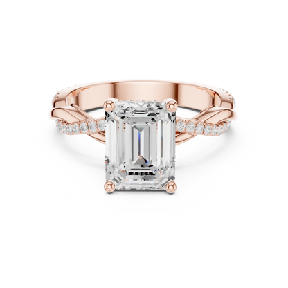 2.35ctw Emerald-Cut Pavé Diamond Twisted Infinity Ring | Yellow Gold Solitaire