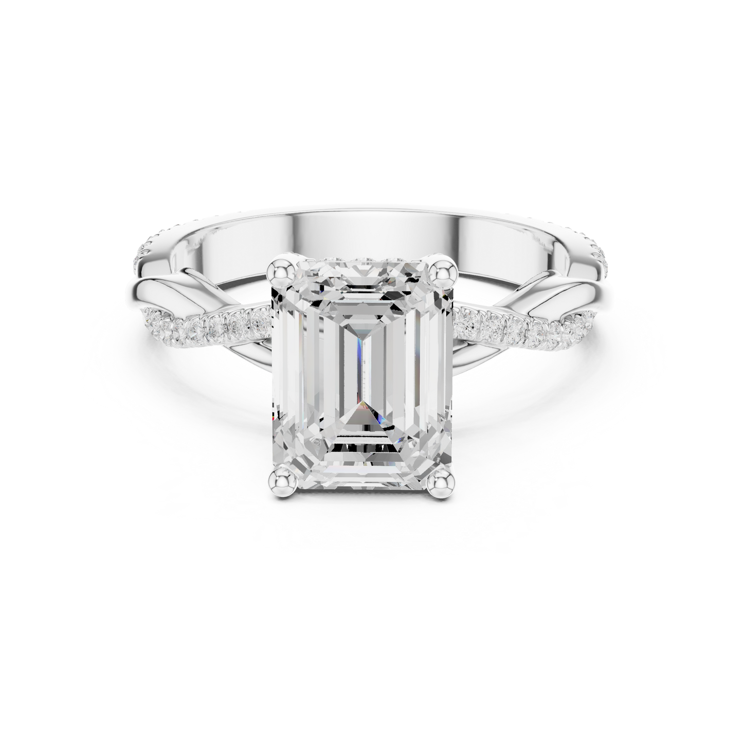 2.35ctw Emerald-Cut Pavé Diamond Twisted Infinity Ring | Yellow Gold Solitaire