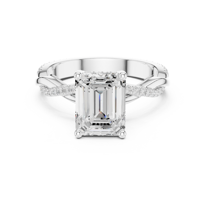 2.35ctw Emerald-Cut Pavé Diamond Twisted Infinity Ring | Yellow Gold Solitaire