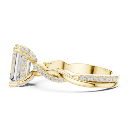 2.35ctw Emerald-Cut Pavé Diamond Twisted Infinity Ring | Yellow Gold Solitaire