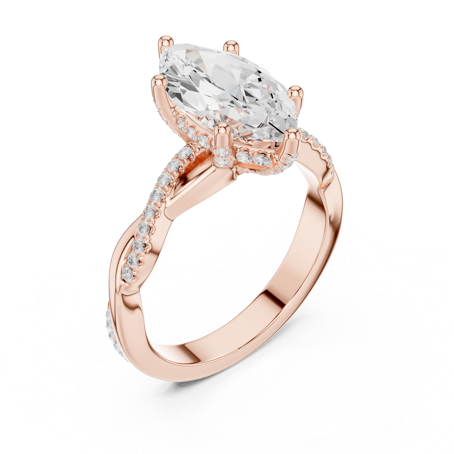 2.37ctw Marquise-Cut Pavé Diamond Twisted Infinity Ring | Yellow Gold Solitaire