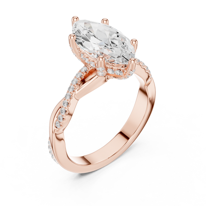 2.37ctw Marquise-Cut Pavé Diamond Twisted Infinity Ring | Yellow Gold Solitaire