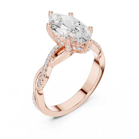 2.37ctw Marquise-Cut Pavé Diamond Twisted Infinity Ring | Yellow Gold Solitaire