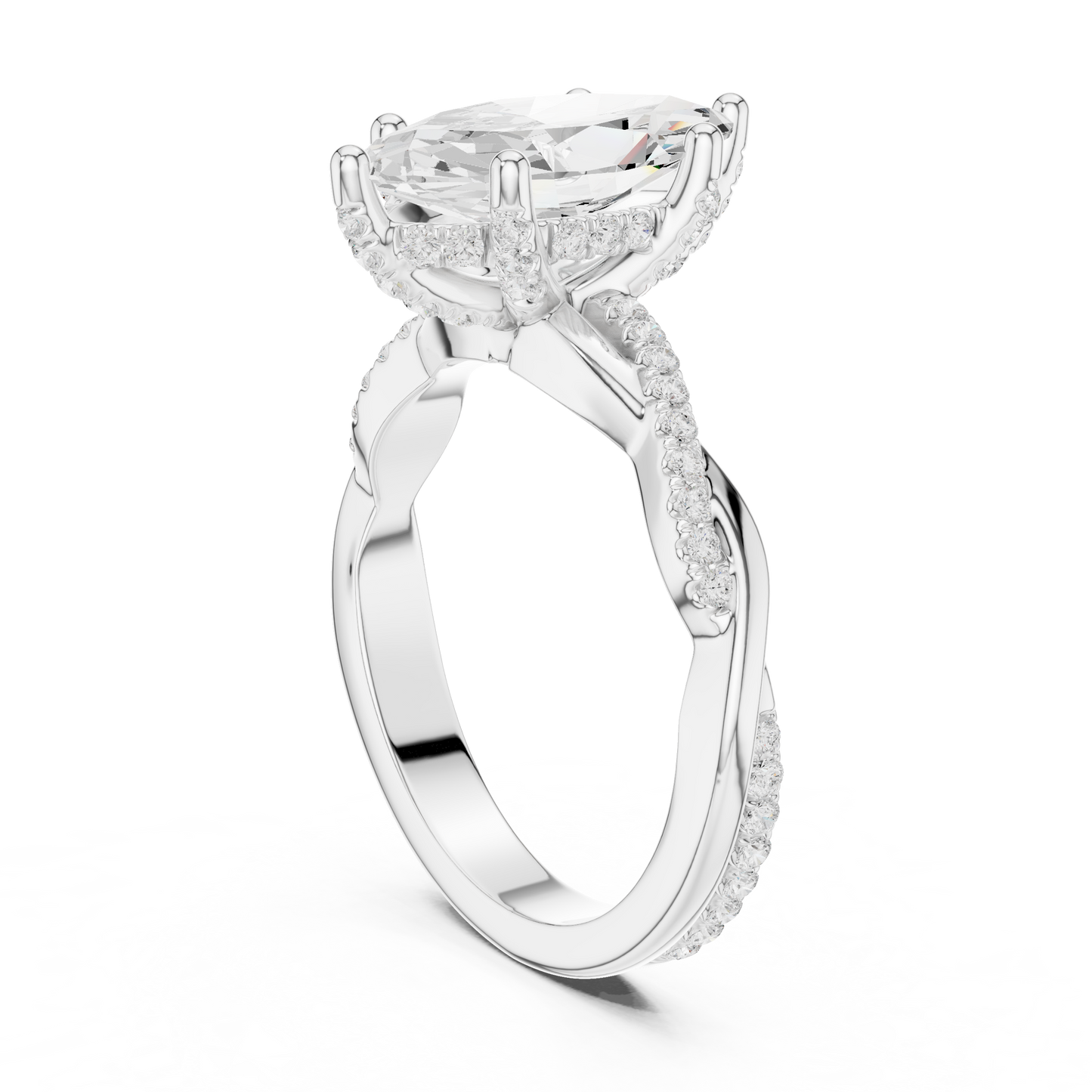 2.37ctw Marquise-Cut Pavé Diamond Twisted Infinity Ring | Yellow Gold Solitaire