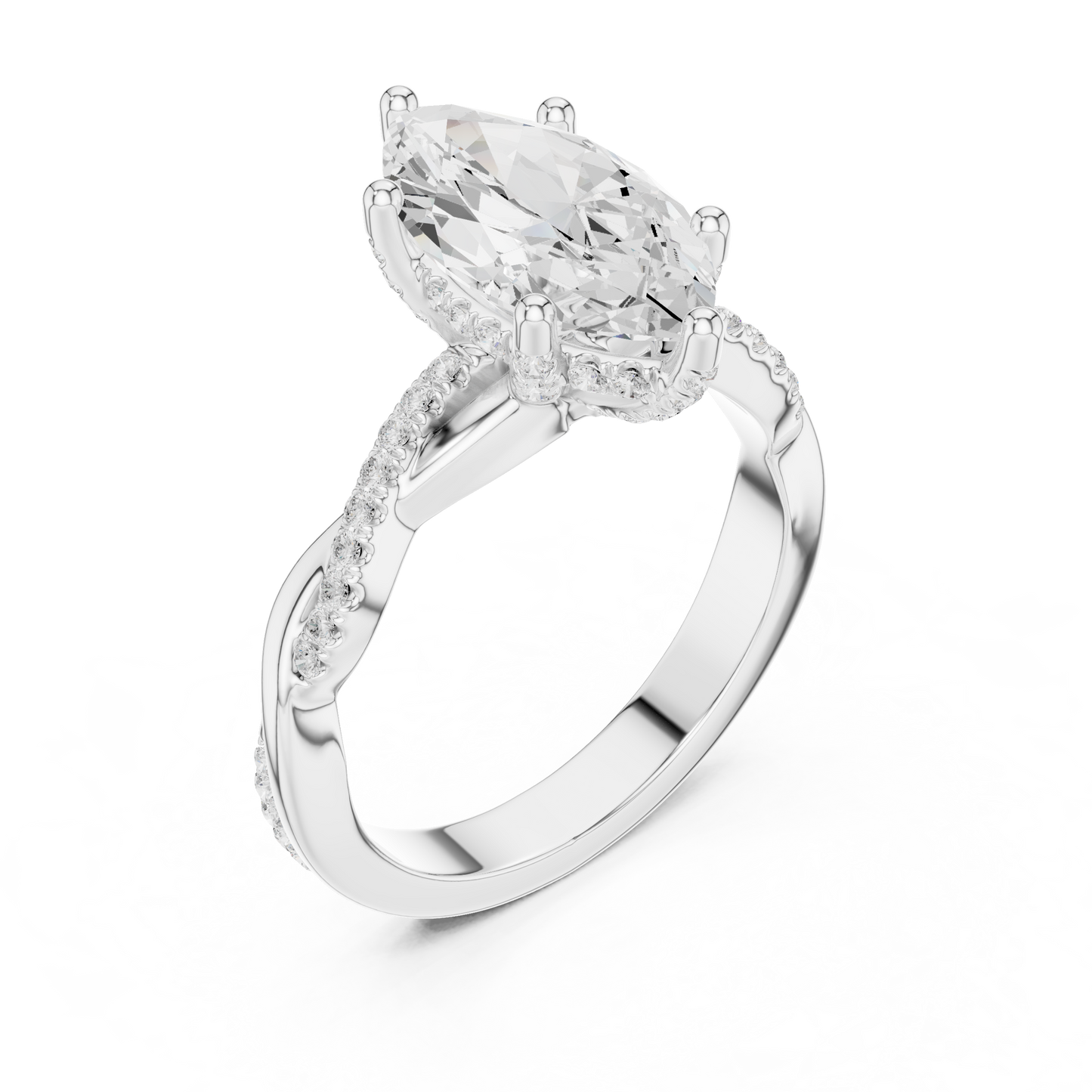 2.37ctw Marquise-Cut Pavé Diamond Twisted Infinity Ring | Yellow Gold Solitaire