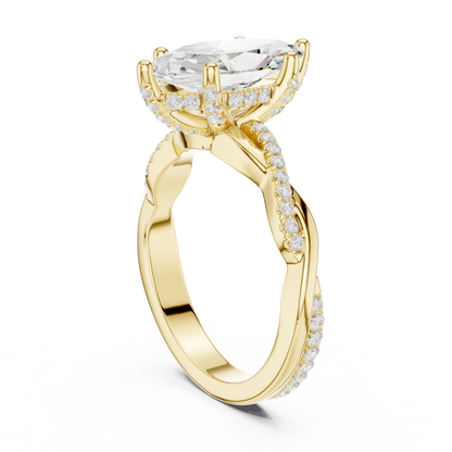 2.37ctw Marquise-Cut Pavé Diamond Twisted Infinity Ring | Yellow Gold Solitaire