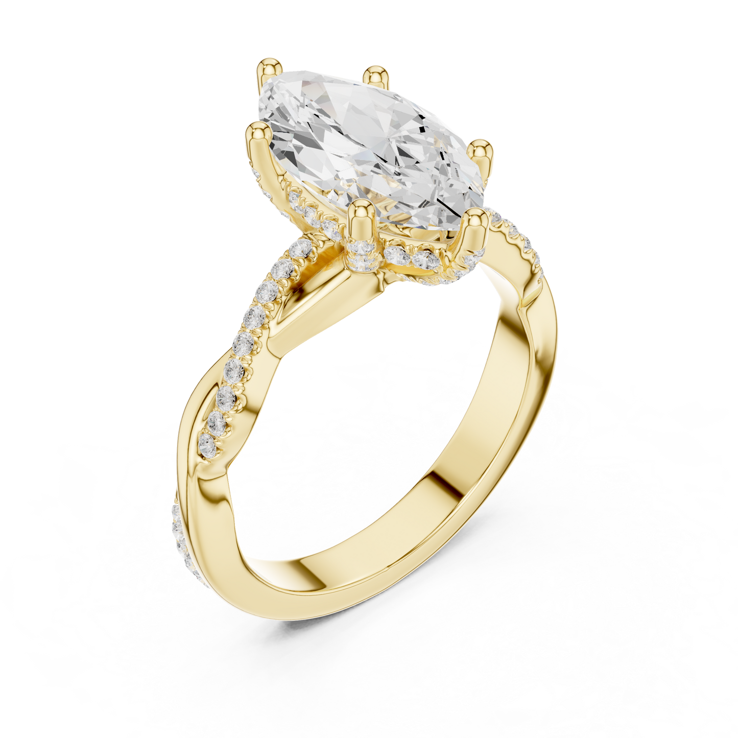 2.37ctw Marquise-Cut Pavé Diamond Twisted Infinity Ring | Yellow Gold Solitaire