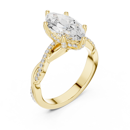 2.37ctw Marquise-Cut Pavé Diamond Twisted Infinity Ring | Yellow Gold Solitaire