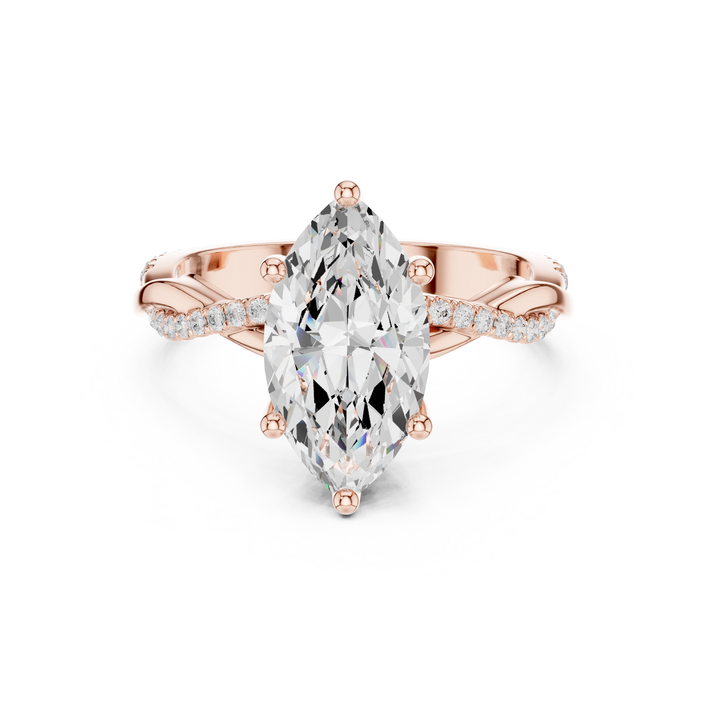 2.37ctw Marquise-Cut Pavé Diamond Twisted Infinity Ring | Yellow Gold Solitaire