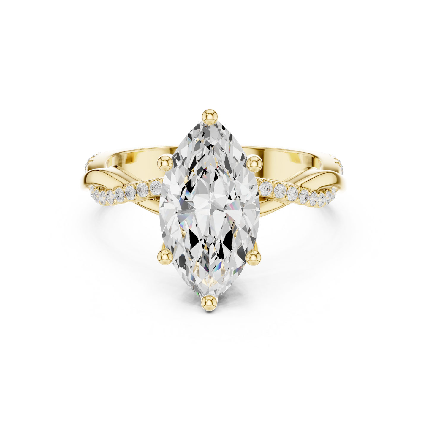 2.37ctw Marquise-Cut Pavé Diamond Twisted Infinity Ring | Yellow Gold Solitaire