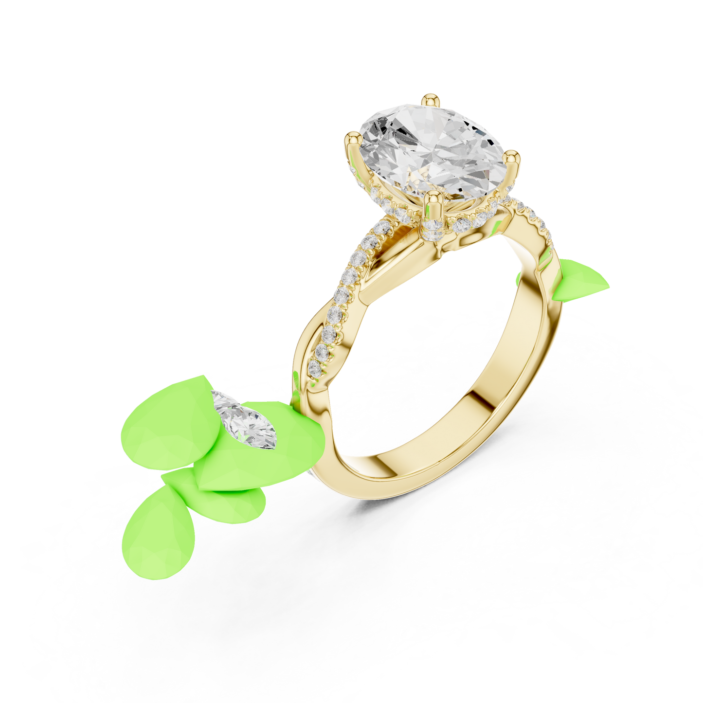 2.31ctw Oval-Cut Pavé Diamond Twisted Infinity Ring | Yellow Gold Solitaire