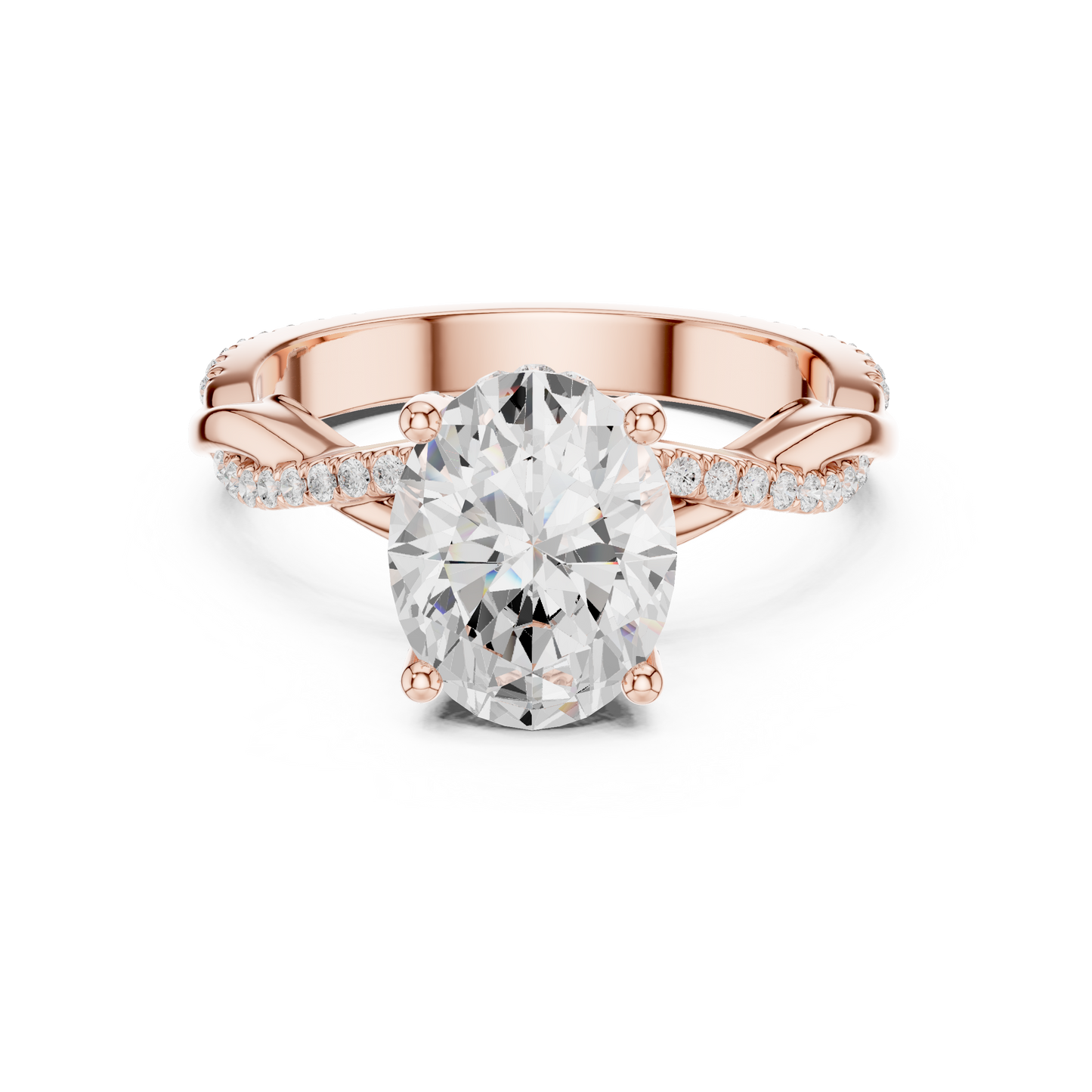 2.31ctw Oval-Cut Pavé Diamond Twisted Infinity Ring | Yellow Gold Solitaire