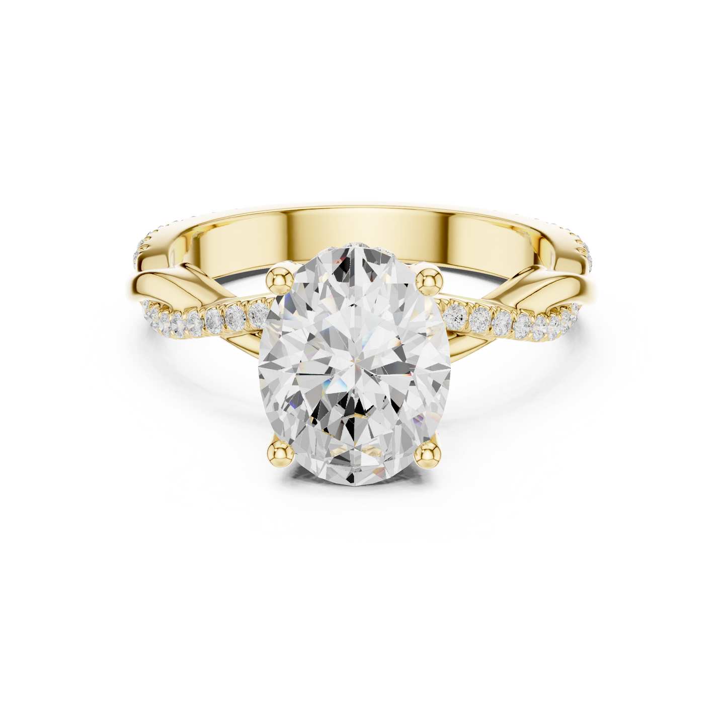 2.31ctw Oval-Cut Pavé Diamond Twisted Infinity Ring | Yellow Gold Solitaire