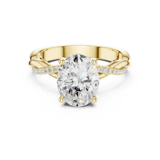 2.31 Carat Oval-Cut Pavé Diamond Twisted Infinity Ring | Yellow Gold Solitaire