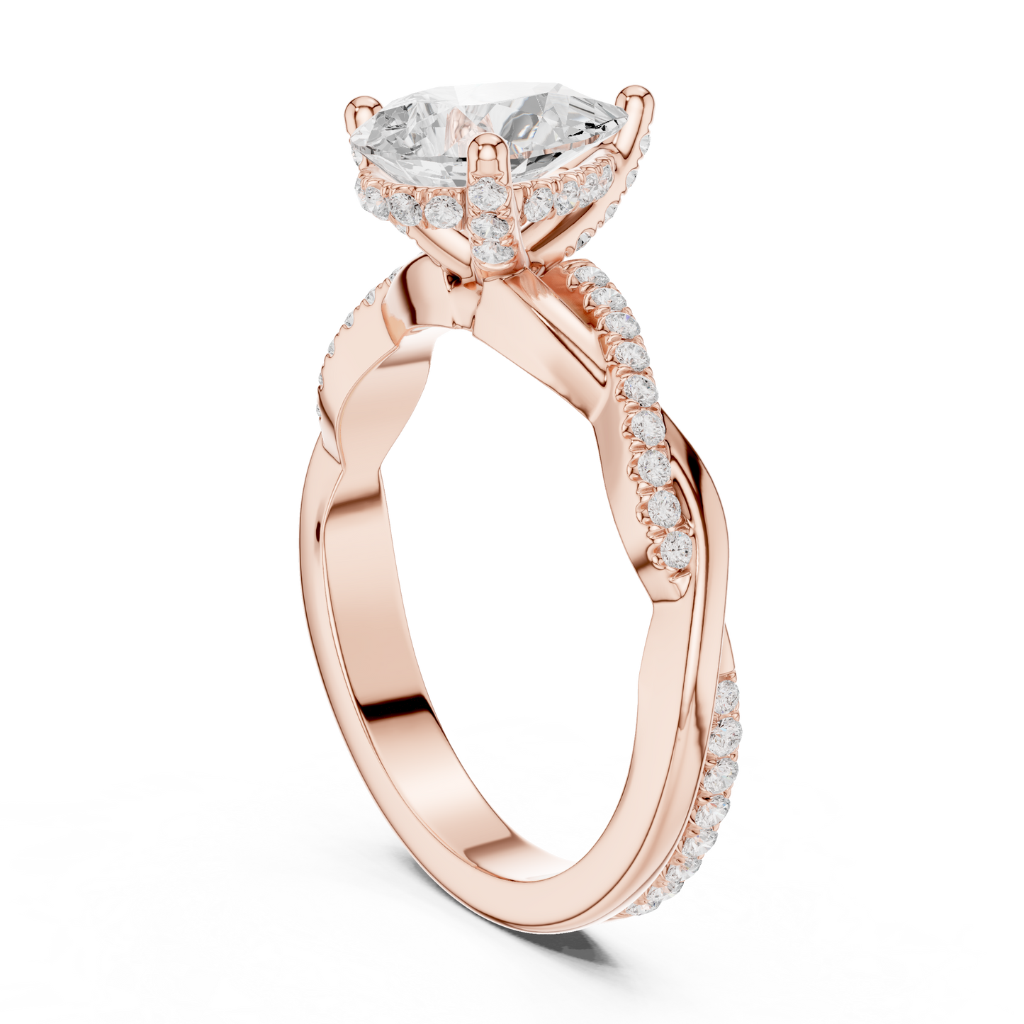 2.30ctw Pear-Cut Pavé Diamond Twisted Infinity Ring | Yellow Gold Solitaire