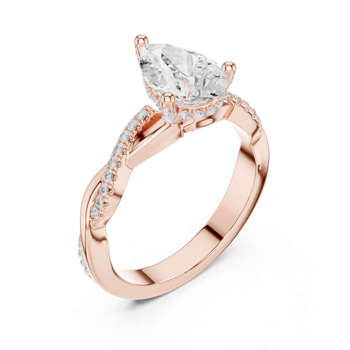 2.30ctw Pear-Cut Pavé Diamond Twisted Infinity Ring | Yellow Gold Solitaire