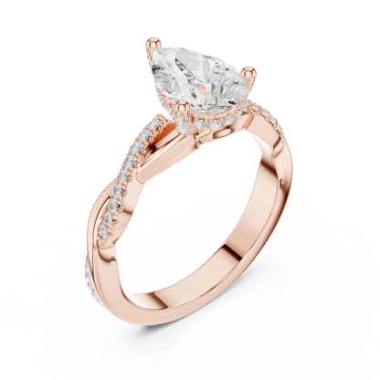 2.30ctw Pear-Cut Pavé Diamond Twisted Infinity Ring | Yellow Gold Solitaire