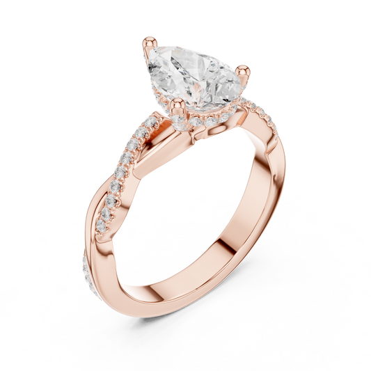 2.30ctw Pear-Cut Pavé Diamond Twisted Infinity Ring | Yellow Gold Solitaire