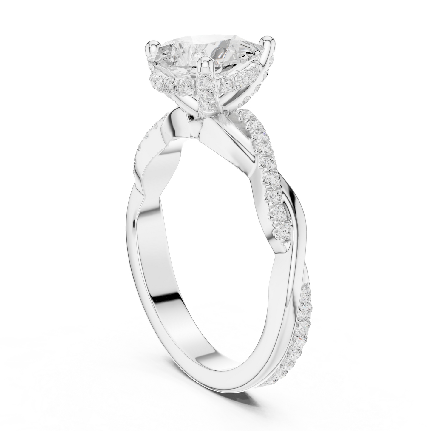 2.30ctw Pear-Cut Pavé Diamond Twisted Infinity Ring | Yellow Gold Solitaire