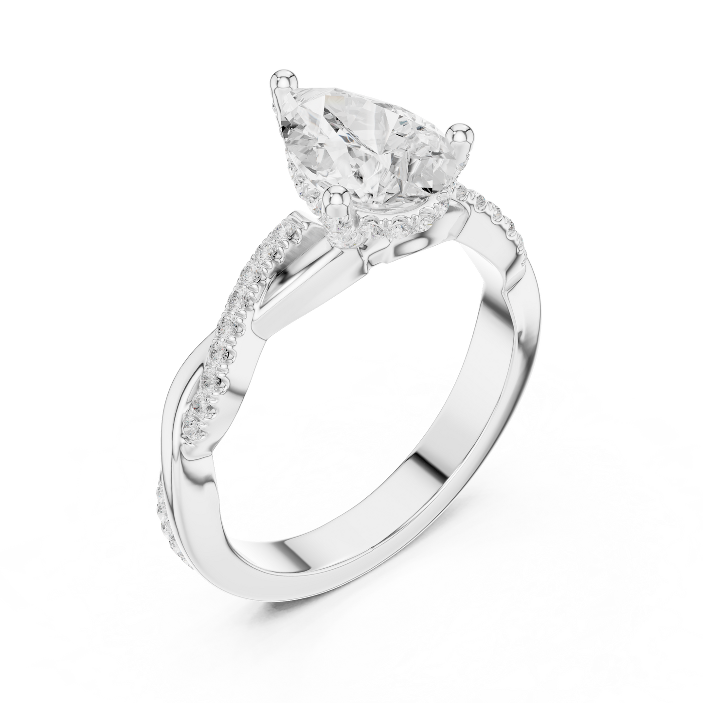 2.30ctw Pear-Cut Pavé Diamond Twisted Infinity Ring | Yellow Gold Solitaire