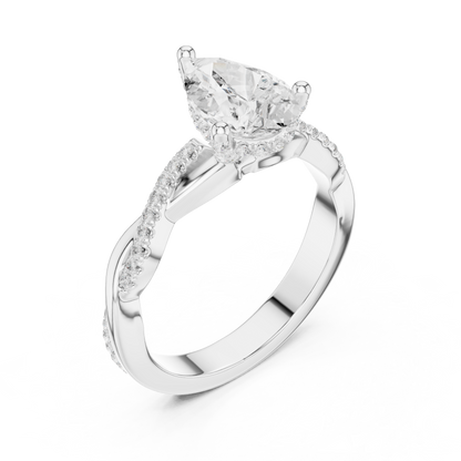 2.30ctw Pear-Cut Pavé Diamond Twisted Infinity Ring | Yellow Gold Solitaire