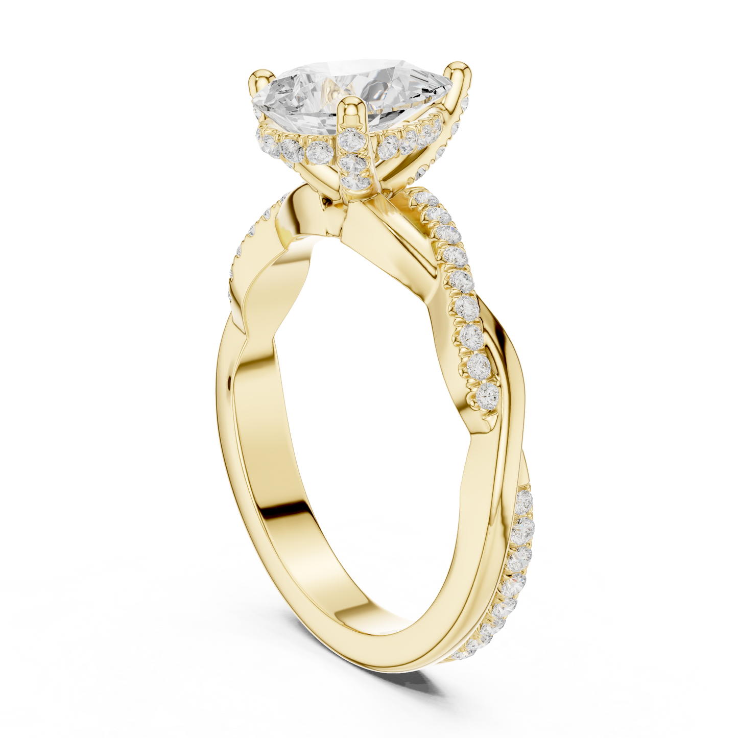2.30ctw Pear-Cut Pavé Diamond Twisted Infinity Ring | Yellow Gold Solitaire
