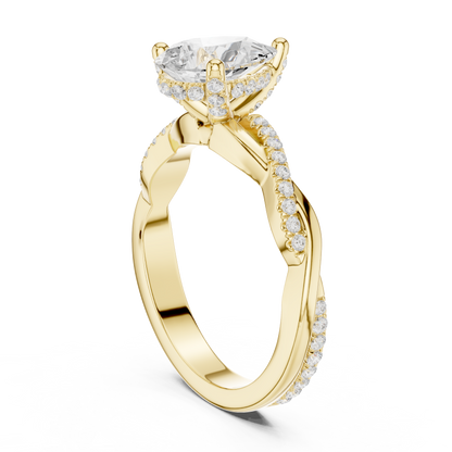 2.30ctw Pear-Cut Pavé Diamond Twisted Infinity Ring | Yellow Gold Solitaire