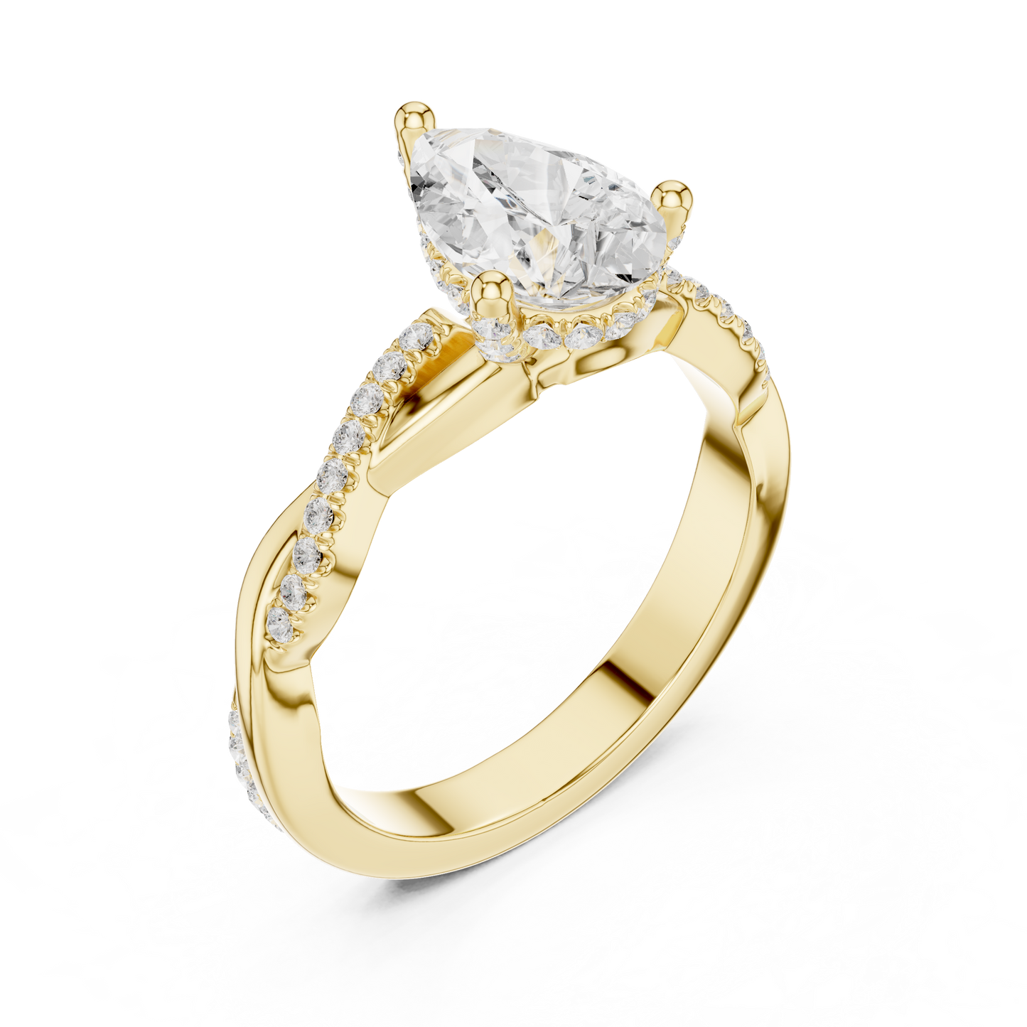2.30ctw Pear-Cut Pavé Diamond Twisted Infinity Ring | Yellow Gold Solitaire