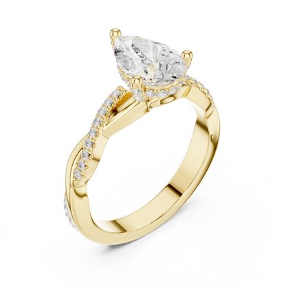 2.30ctw Pear-Cut Pavé Diamond Twisted Infinity Ring | Yellow Gold Solitaire