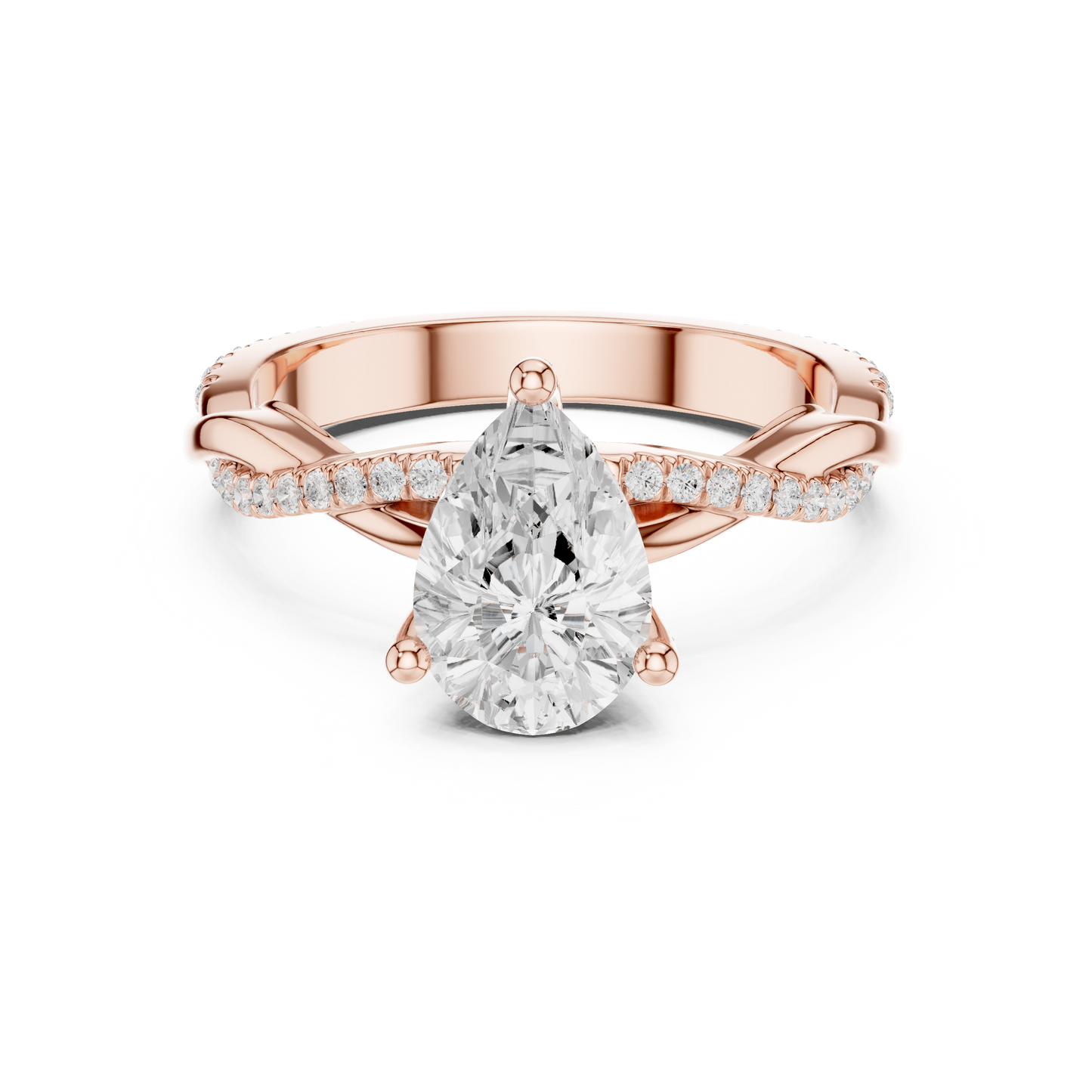 2.30ctw Pear-Cut Pavé Diamond Twisted Infinity Ring | Yellow Gold Solitaire