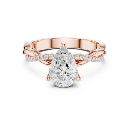 2.30ctw Pear-Cut Pavé Diamond Twisted Infinity Ring | Yellow Gold Solitaire