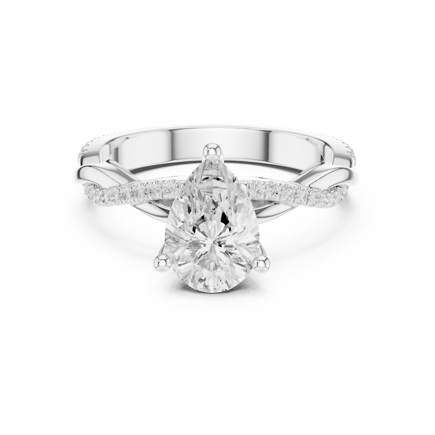 2.30ctw Pear-Cut Pavé Diamond Twisted Infinity Ring | Yellow Gold Solitaire