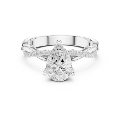 2.30ctw Pear-Cut Pavé Diamond Twisted Infinity Ring | Yellow Gold Solitaire
