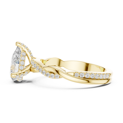 2.30ctw Pear-Cut Pavé Diamond Twisted Infinity Ring | Yellow Gold Solitaire