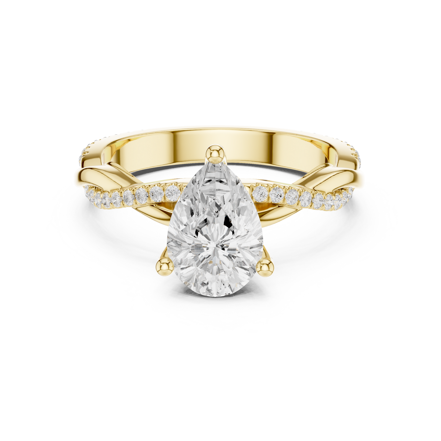 2.30ctw Pear-Cut Pavé Diamond Twisted Infinity Ring | Yellow Gold Solitaire