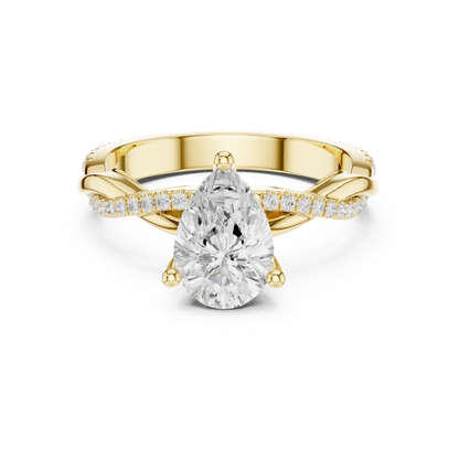 2.30ctw Pear-Cut Pavé Diamond Twisted Infinity Ring | Yellow Gold Solitaire