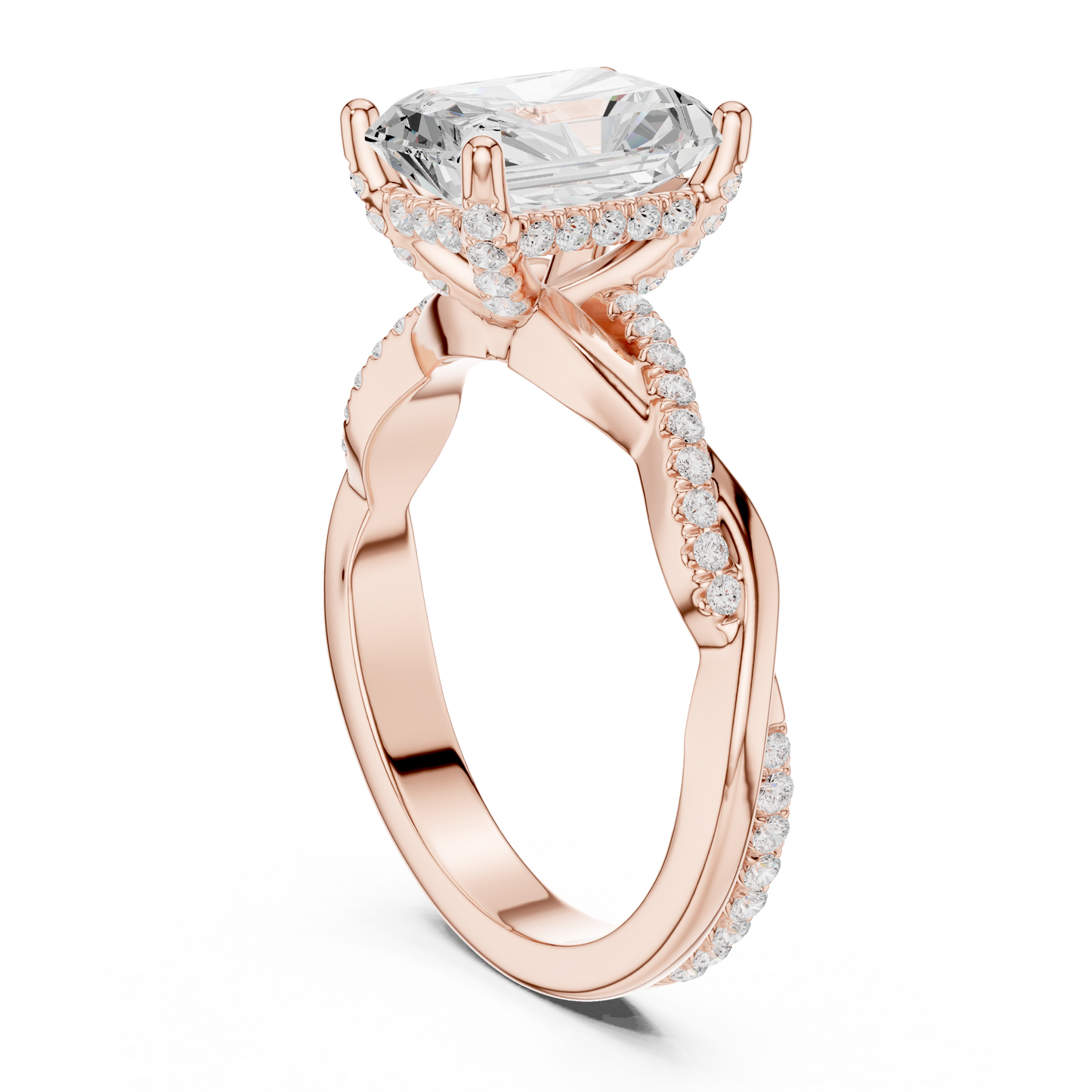 2.35ctw Radiant-Cut Pavé Diamond Twisted Infinity Ring | Yellow Gold Solitaire