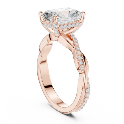2.35ctw Radiant-Cut Pavé Diamond Twisted Infinity Ring | Yellow Gold Solitaire