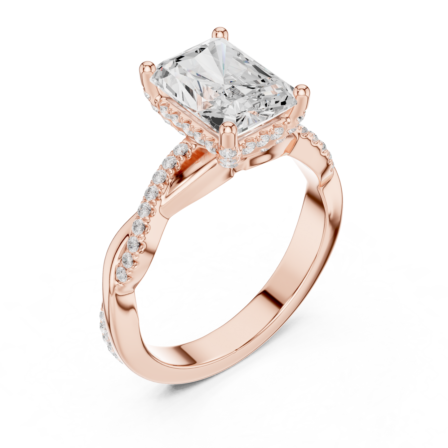 2.35ctw Radiant-Cut Pavé Diamond Twisted Infinity Ring | Yellow Gold Solitaire