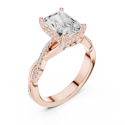 2.35ctw Radiant-Cut Pavé Diamond Twisted Infinity Ring | Yellow Gold Solitaire