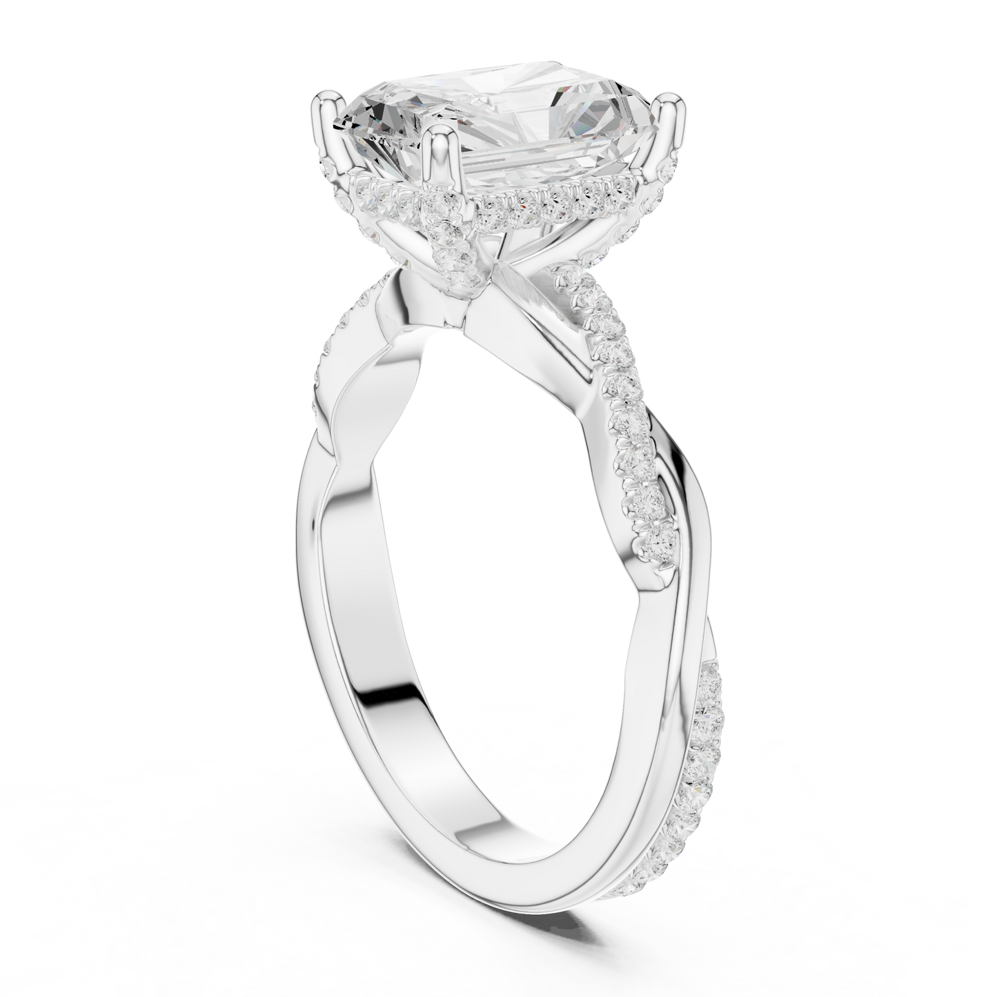 2.35ctw Radiant-Cut Pavé Diamond Twisted Infinity Ring | Yellow Gold Solitaire