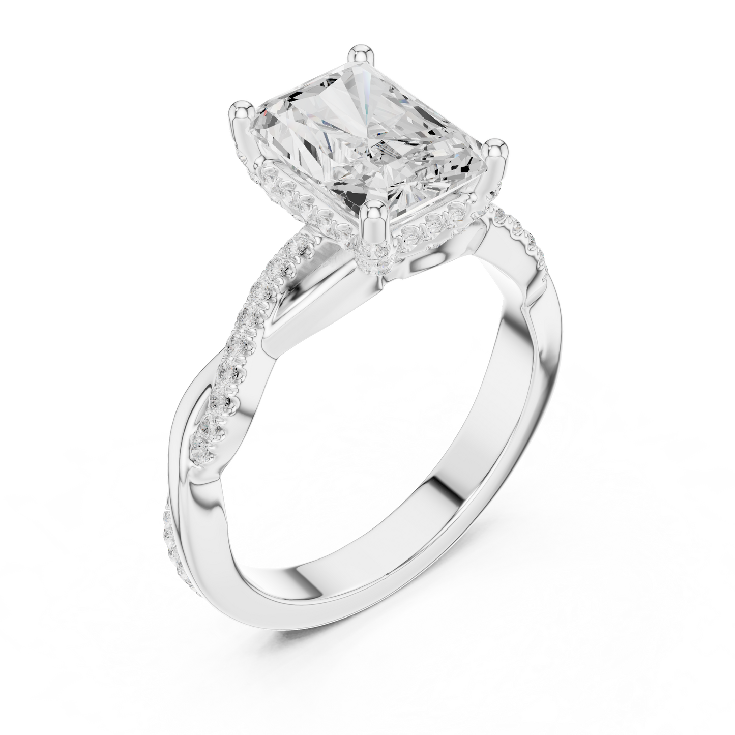 2.35ctw Radiant-Cut Pavé Diamond Twisted Infinity Ring | Yellow Gold Solitaire