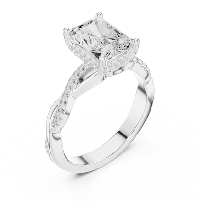 2.35ctw Radiant-Cut Pavé Diamond Twisted Infinity Ring | Yellow Gold Solitaire
