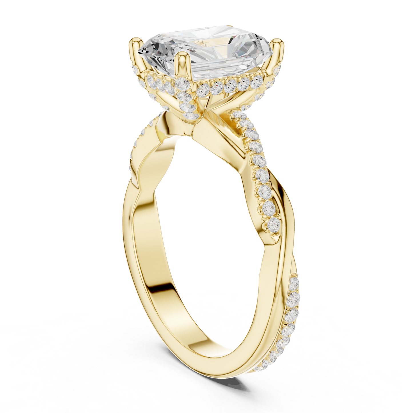 2.35ctw Radiant-Cut Pavé Diamond Twisted Infinity Ring | Yellow Gold Solitaire