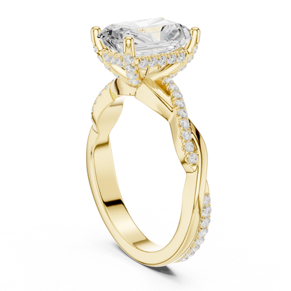 2.35ctw Radiant-Cut Pavé Diamond Twisted Infinity Ring | Yellow Gold Solitaire