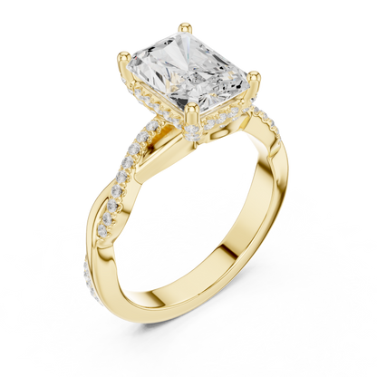 2.35ctw Radiant-Cut Pavé Diamond Twisted Infinity Ring | Yellow Gold Solitaire