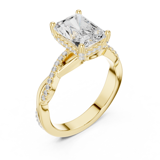 2.35ctw Radiant-Cut Pavé Diamond Twisted Infinity Ring | Yellow Gold Solitaire